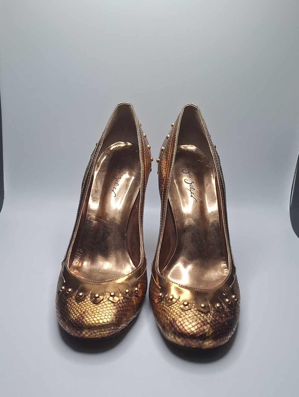 Sergio Zelcer Metallic Gold Studded Pumps